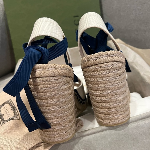 NEW Gucci GG Judie Lace Up Ballerina Espadrille Wedges - Picture 7 of 10